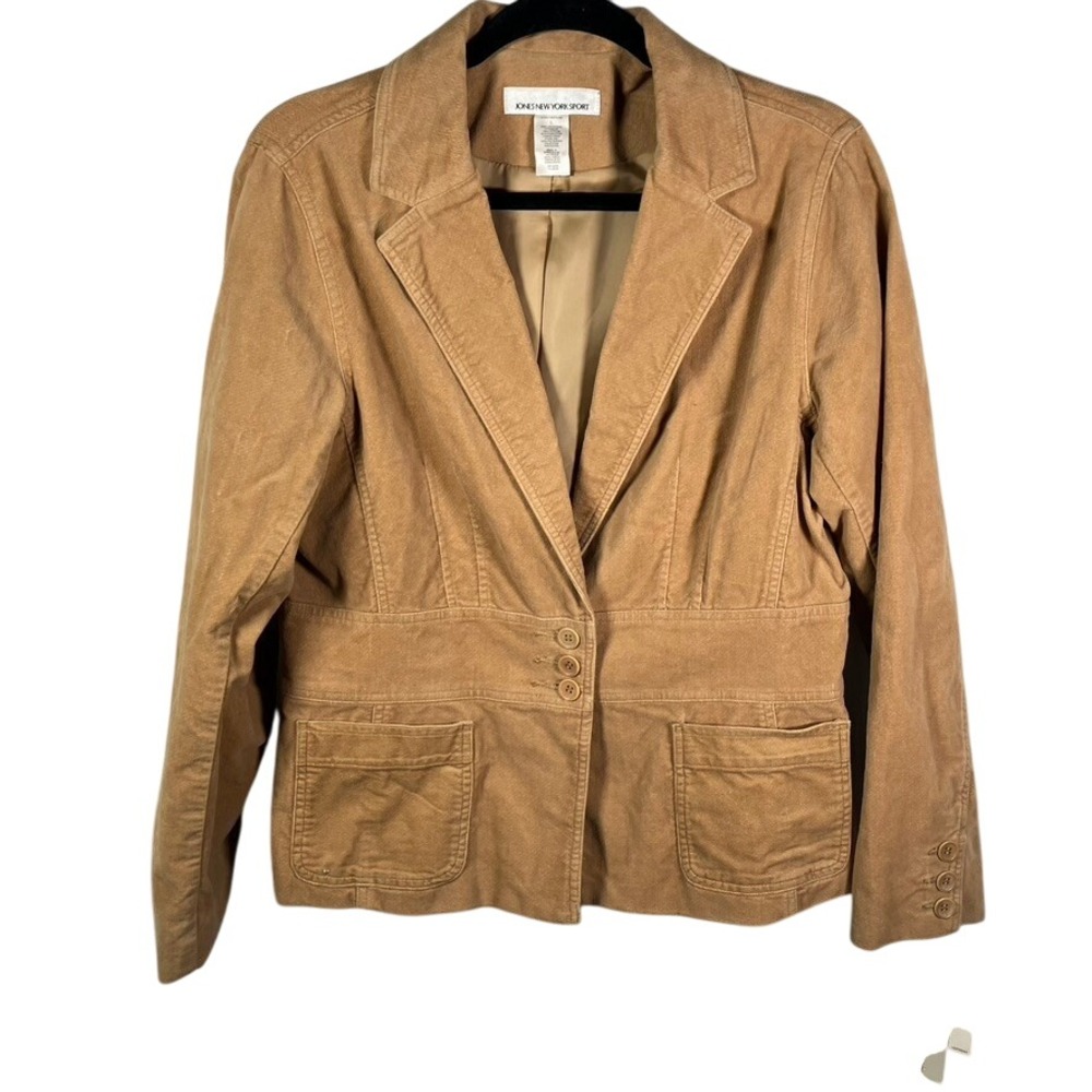 JONES NEW YORK SPORT‎ Women's Tan Corduroy Blazer Jacket Size L Button Front New